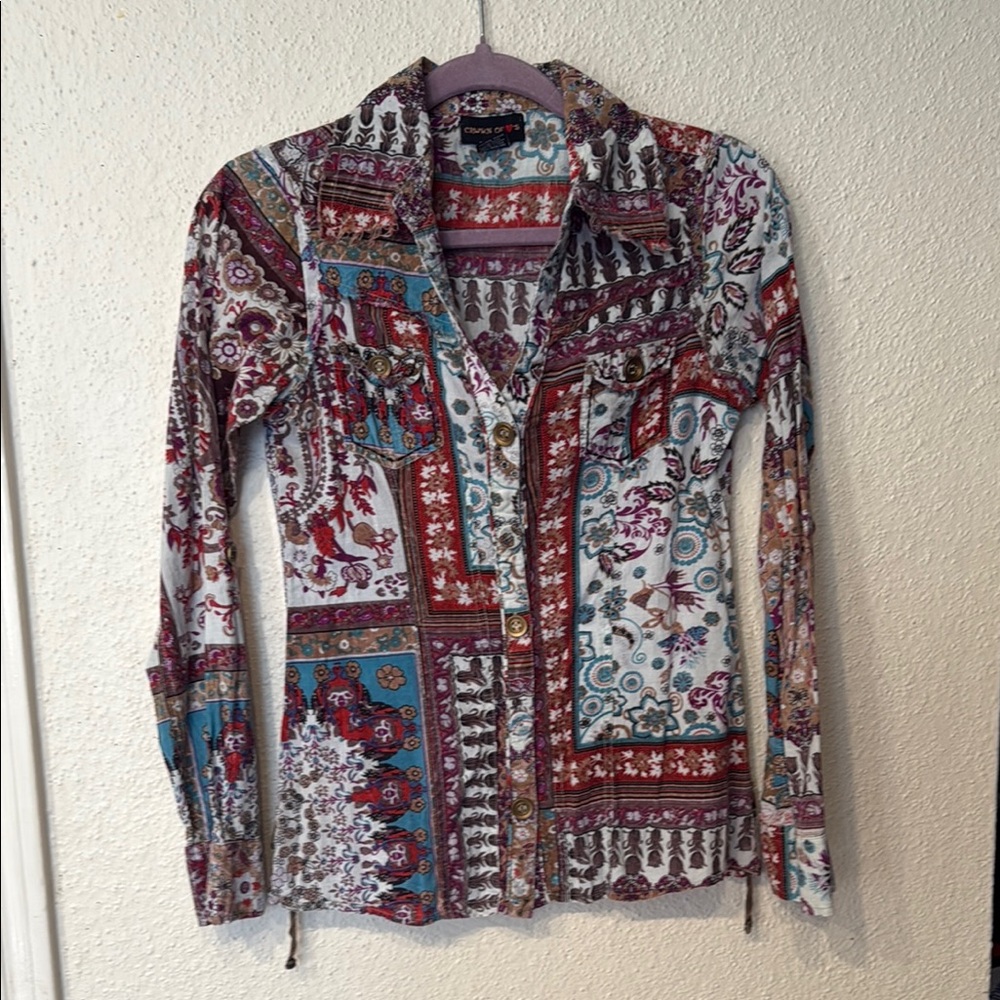 Crown Red and Blue Button Down Shirt with Notched Collar